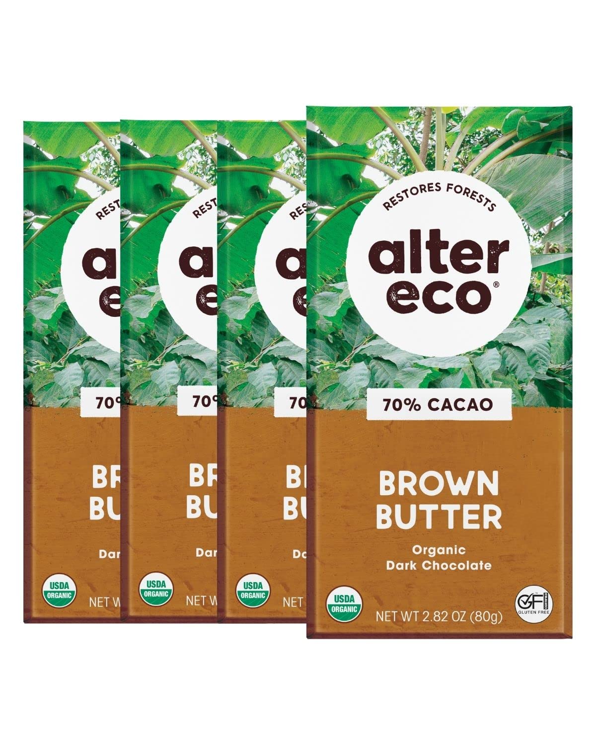 Product image of Alter Eco Dark Chocolate Bars Pure Dark Cocoa Fair Trade Organic Non-GMO Gluten Free Brown Butter Pack of 4